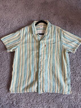 Levi's Short Sleeve Vertical Stripe Shirt - Yellow, Blue & Green